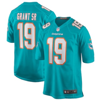 mens nike jakeem grant sr aqua miami dolphins game jersey